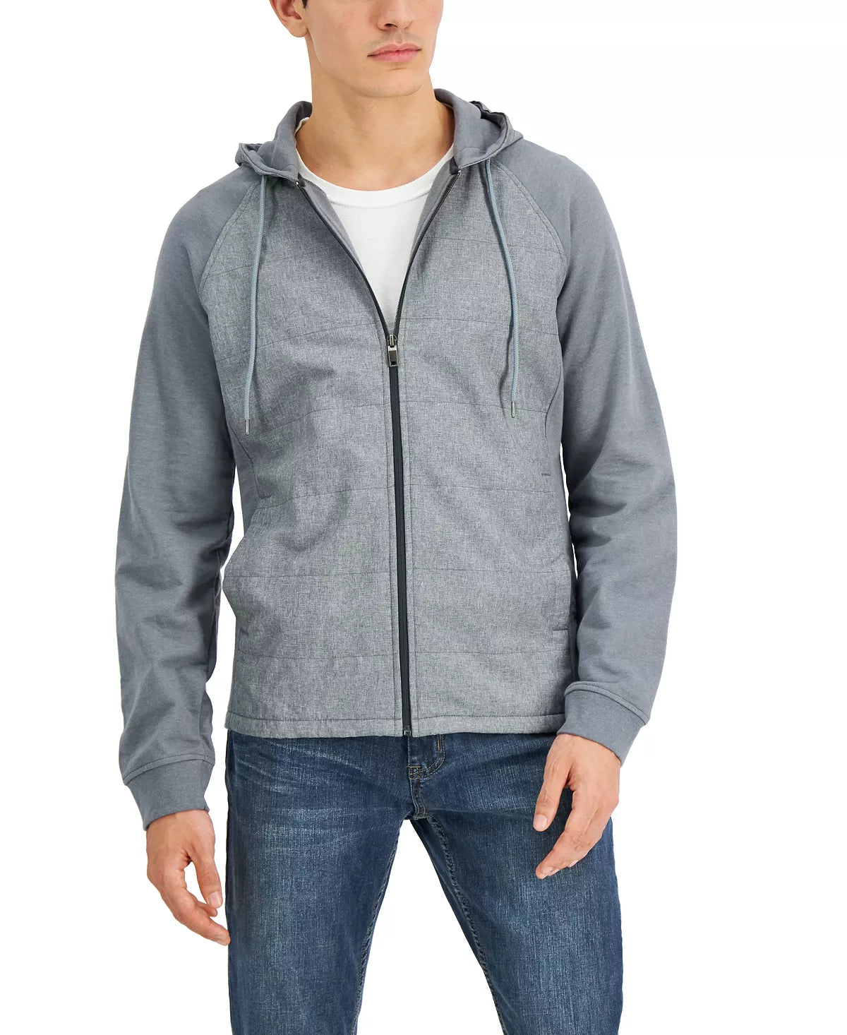 Alfani Men's Reyes Knit Hooded Jacket Color Shark Size M
