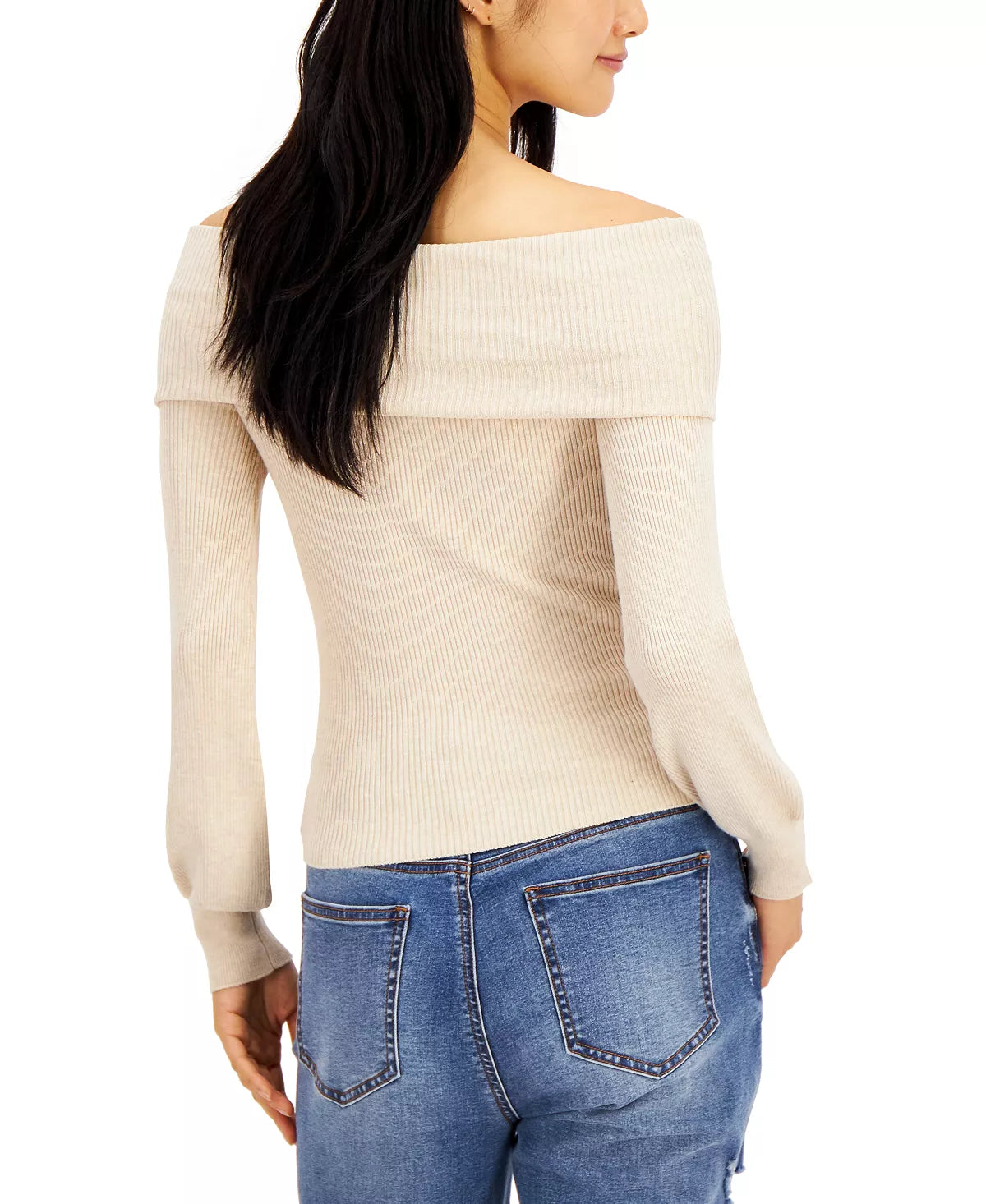 Hooked Up by IOT Juniors Ribbed Off-The-Shoulder Sweater Color Black Size M