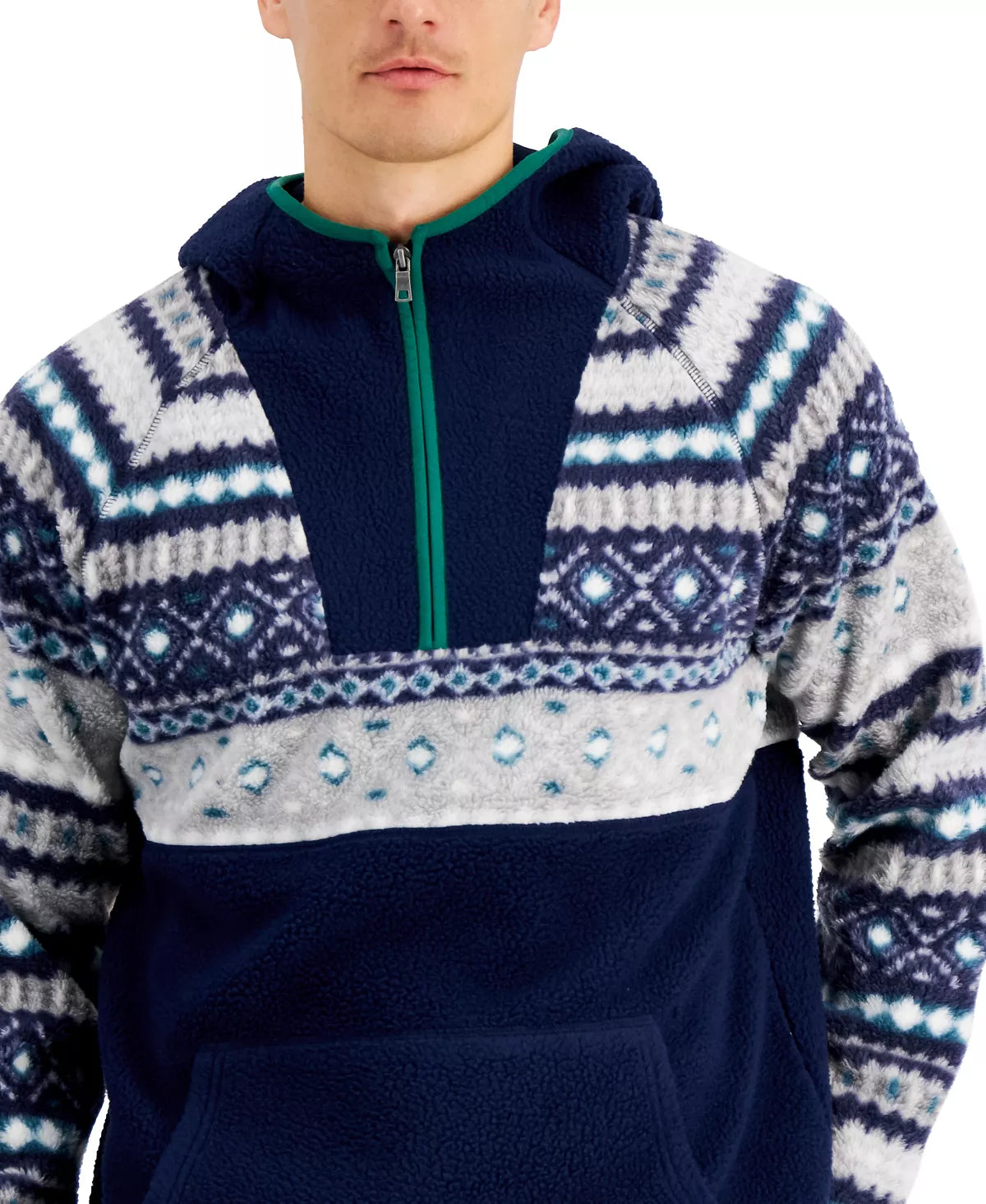 Club Room Men's Sherpa Fleece Anorak Pullover Color Blue Size XL