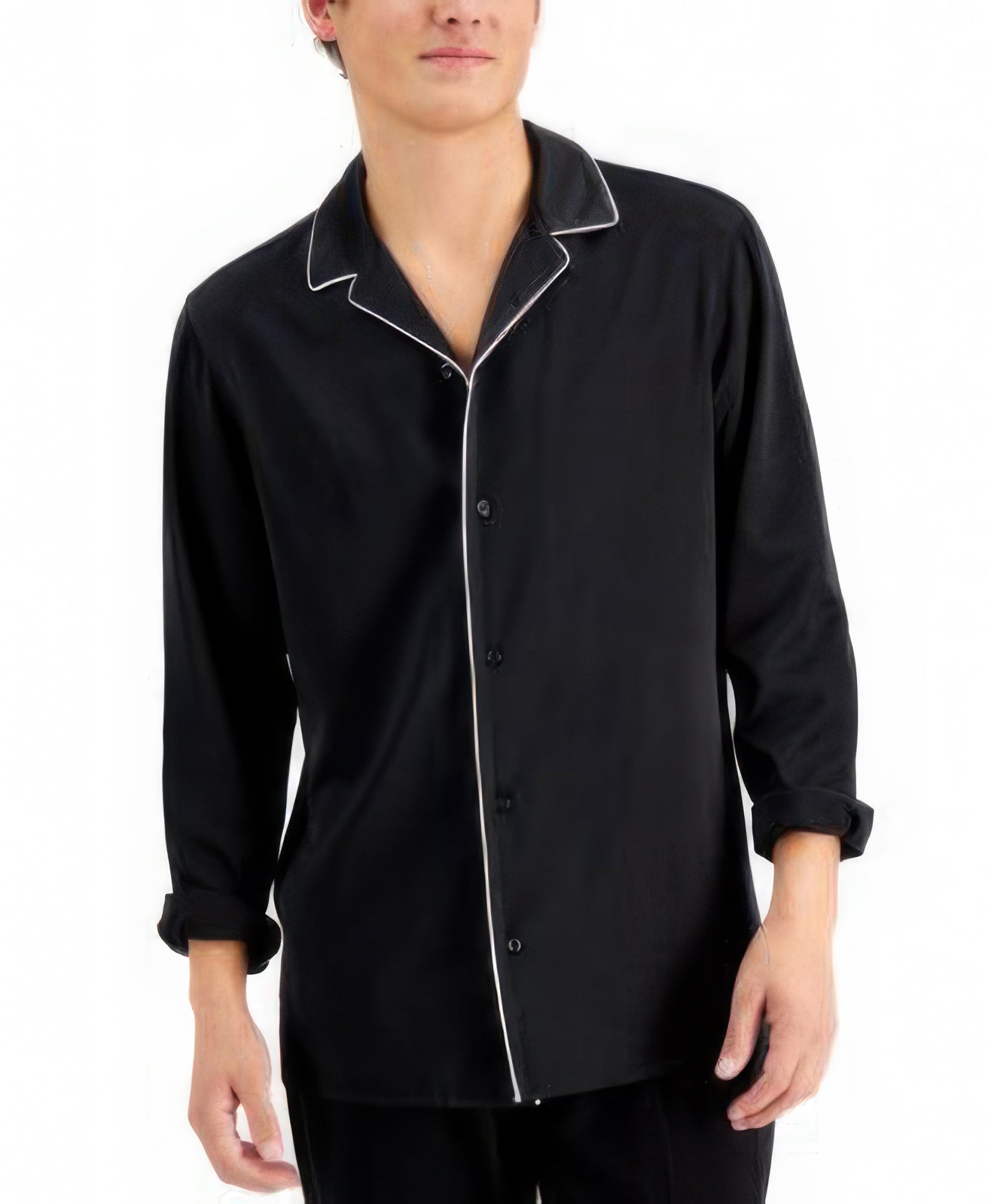 INC International Concepts Men's Regular-Fit Contrast Jersey Pajama Top Color Deep Black Size 2XL
