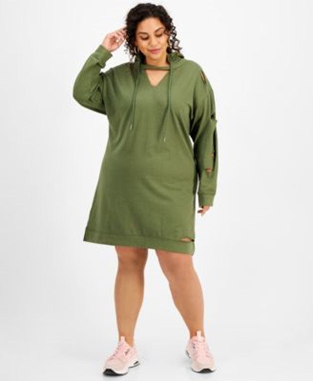 FULL CIRCLE TRENDS Trendy Plus Size Distressed Hoodie Color Olivine Size 2X