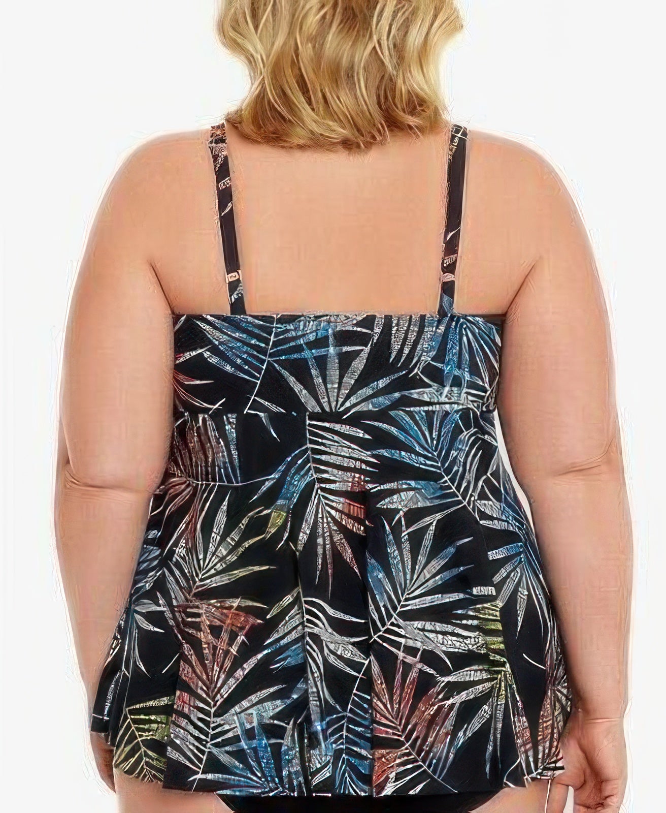 Swim Solutions Plus Size Pacifica Palm V-Neck Tankini Top Color Black Multi Size 16W