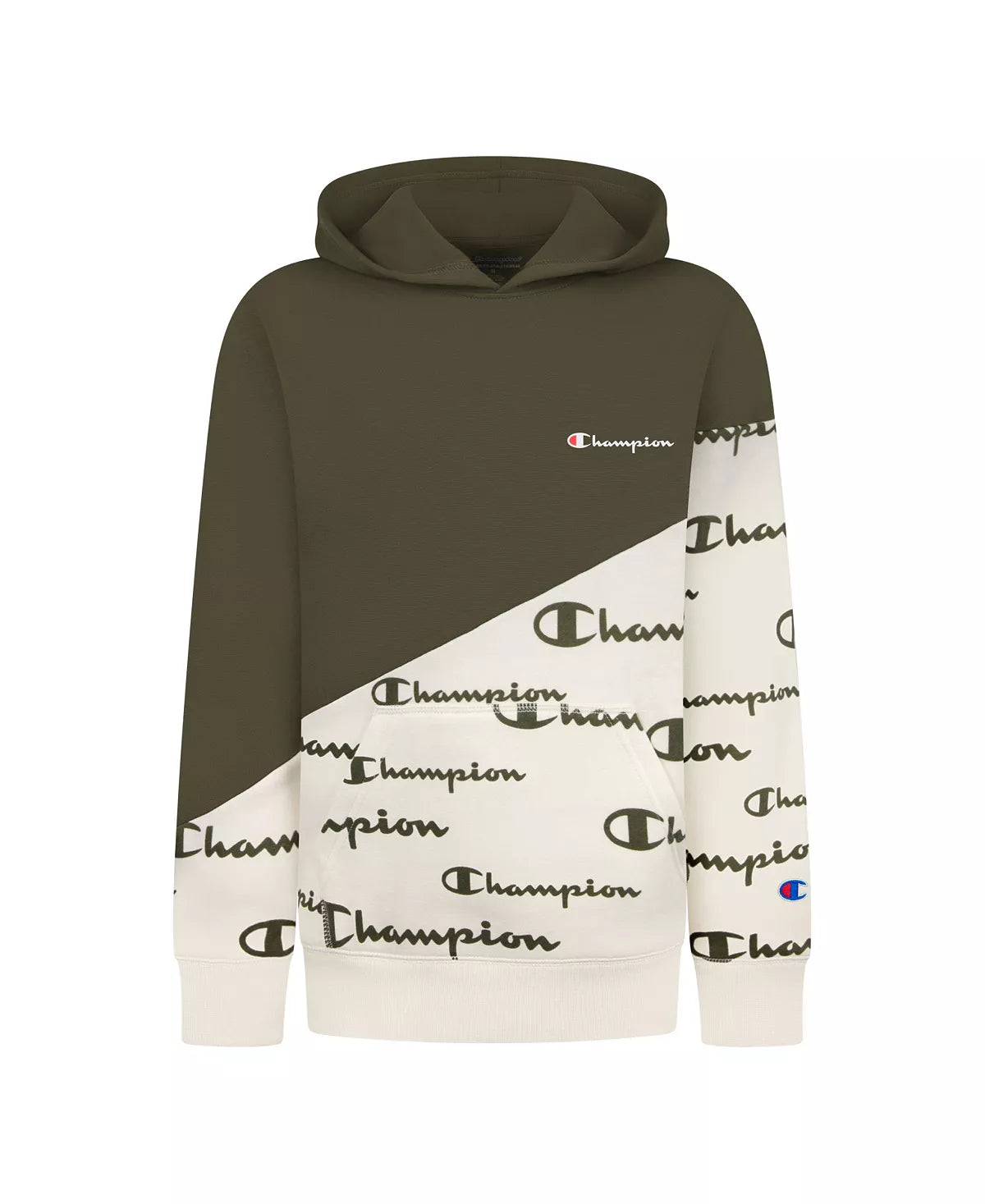 Champion Boys Colorblocked Fleece Hoodie Color Olive/Natural Size 5