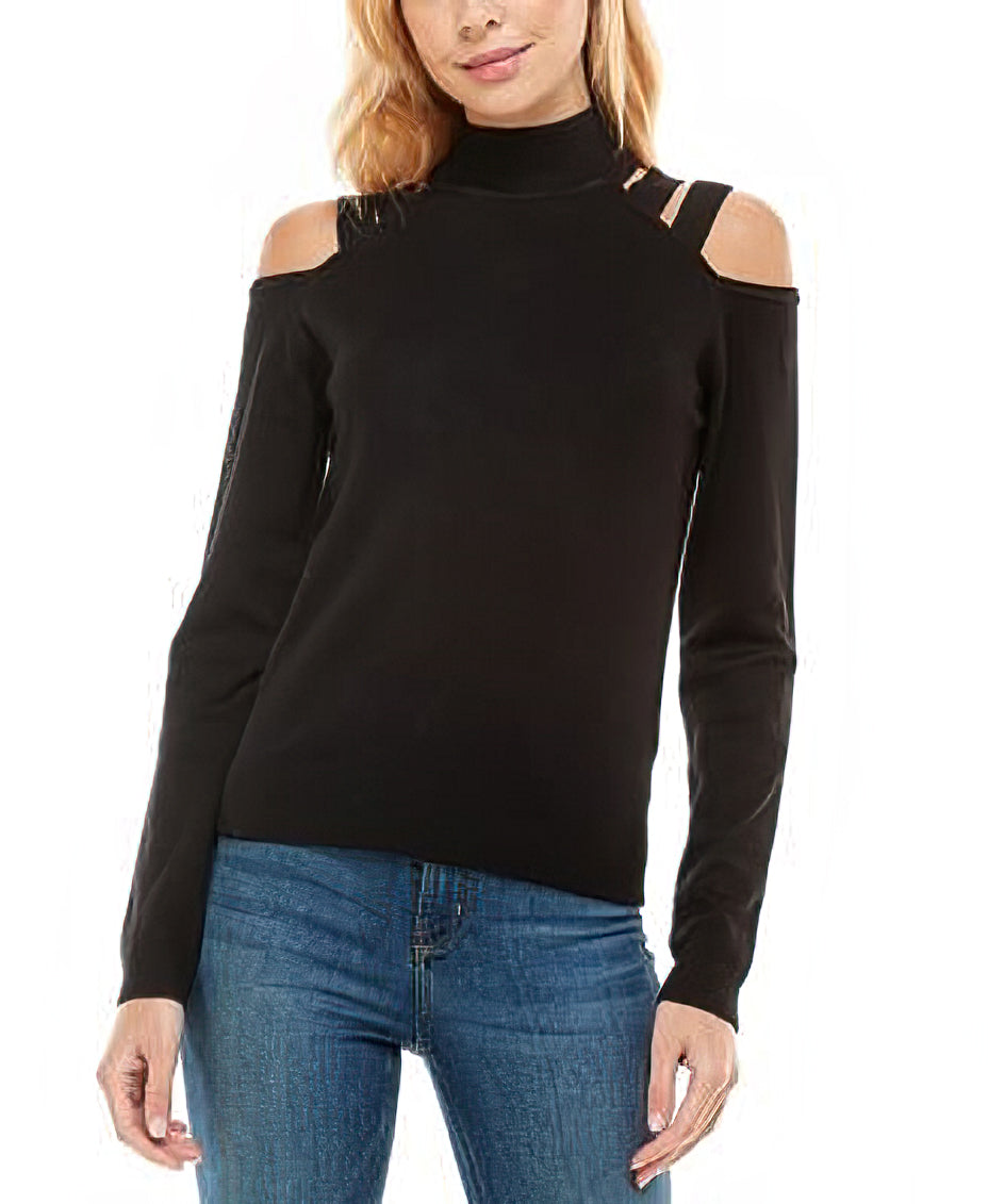 Crave Fame Juniors Cutout Mock-Neck Sweater Color Black Size S