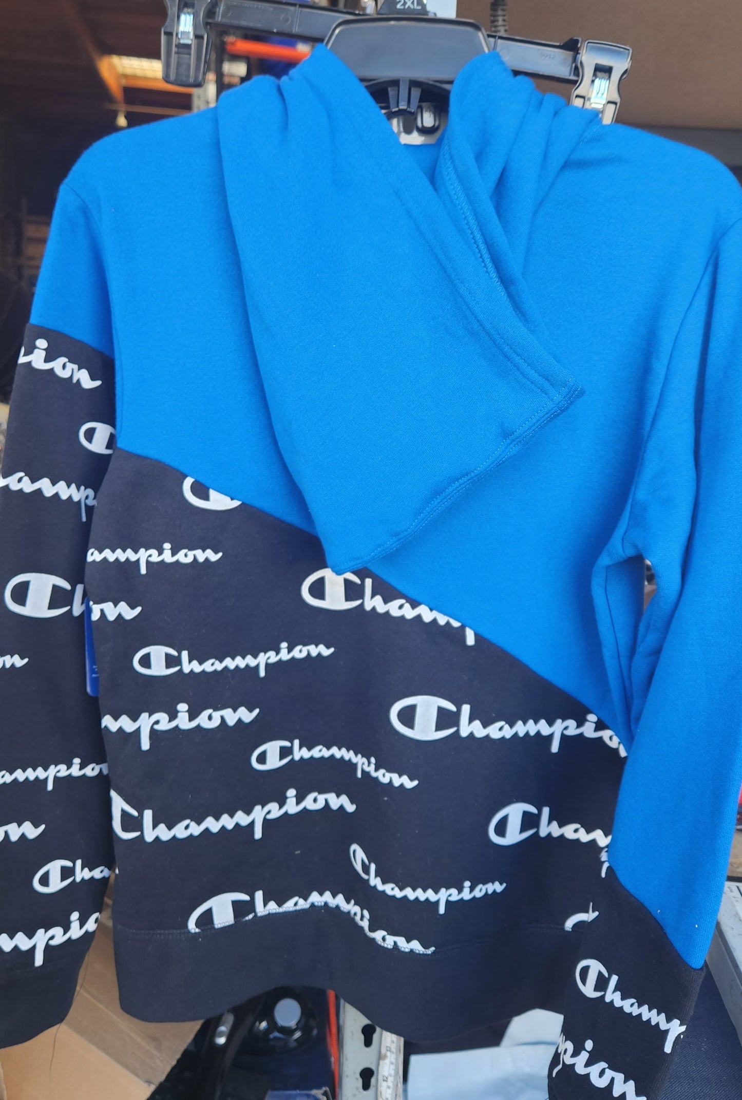 Champion Big Boys Colorblocked Fleece Hoodie Color Bozetto Blue/Black Size L 14-16
