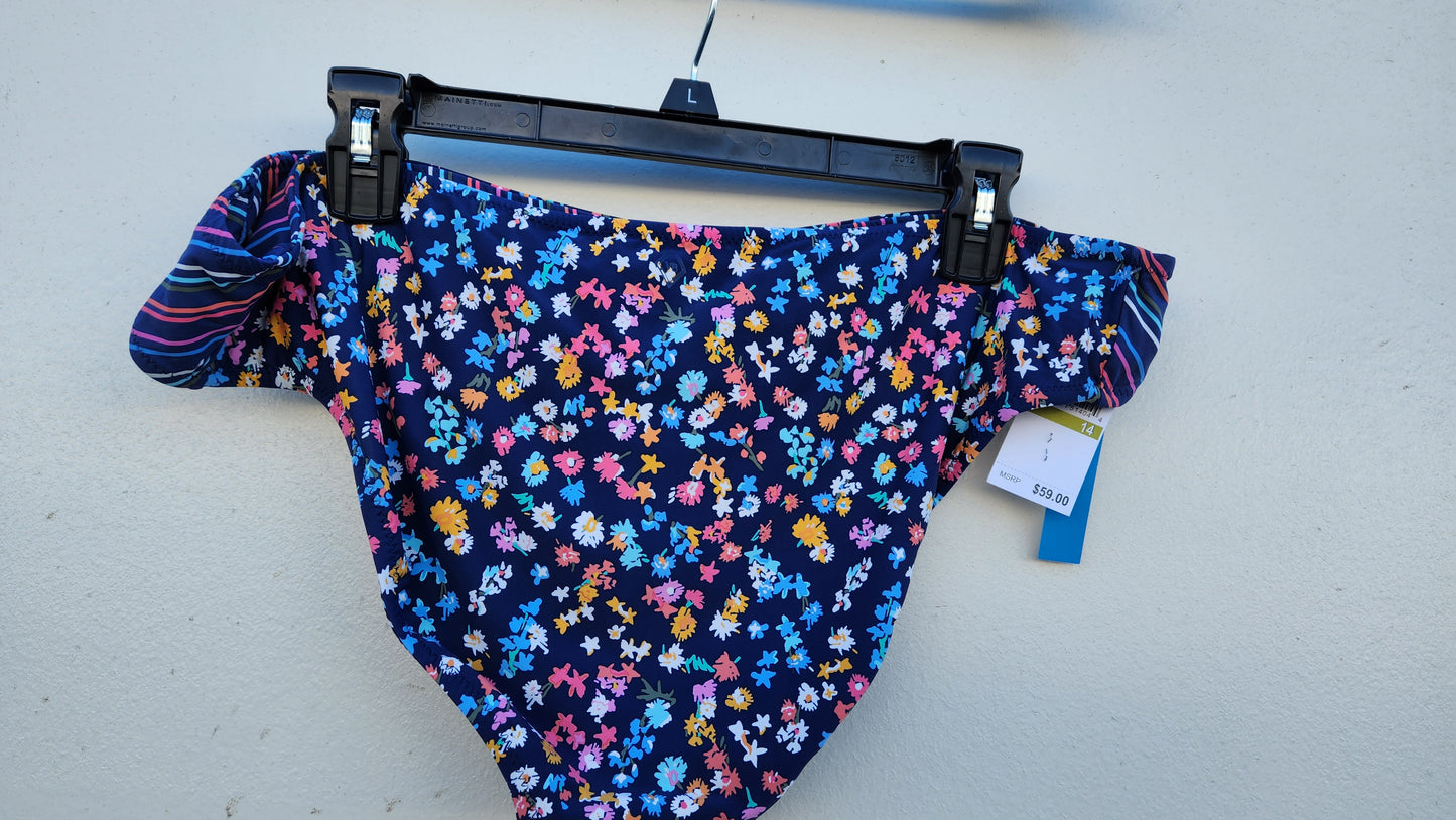Bleu by Rod Beattie Printed Ruched Hipster Reversible Bikini Bottoms Multicolor Size 14