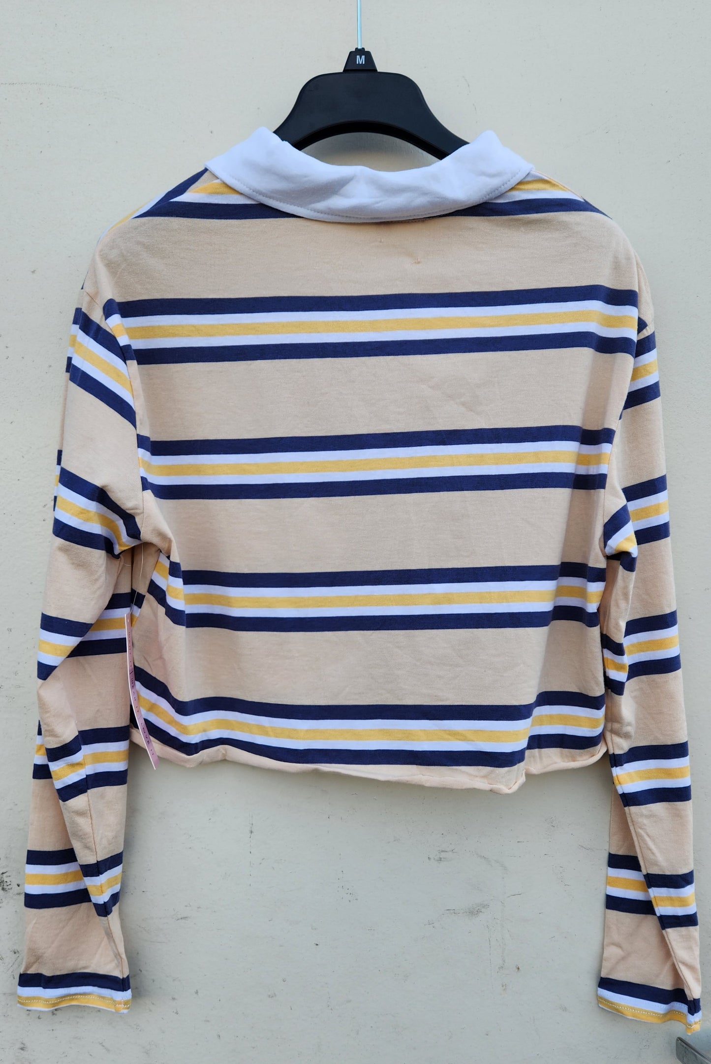 Crave Fame Juniors Collared Striped Long Sleeve Crop Top Color Grape Nectar Marl Size L