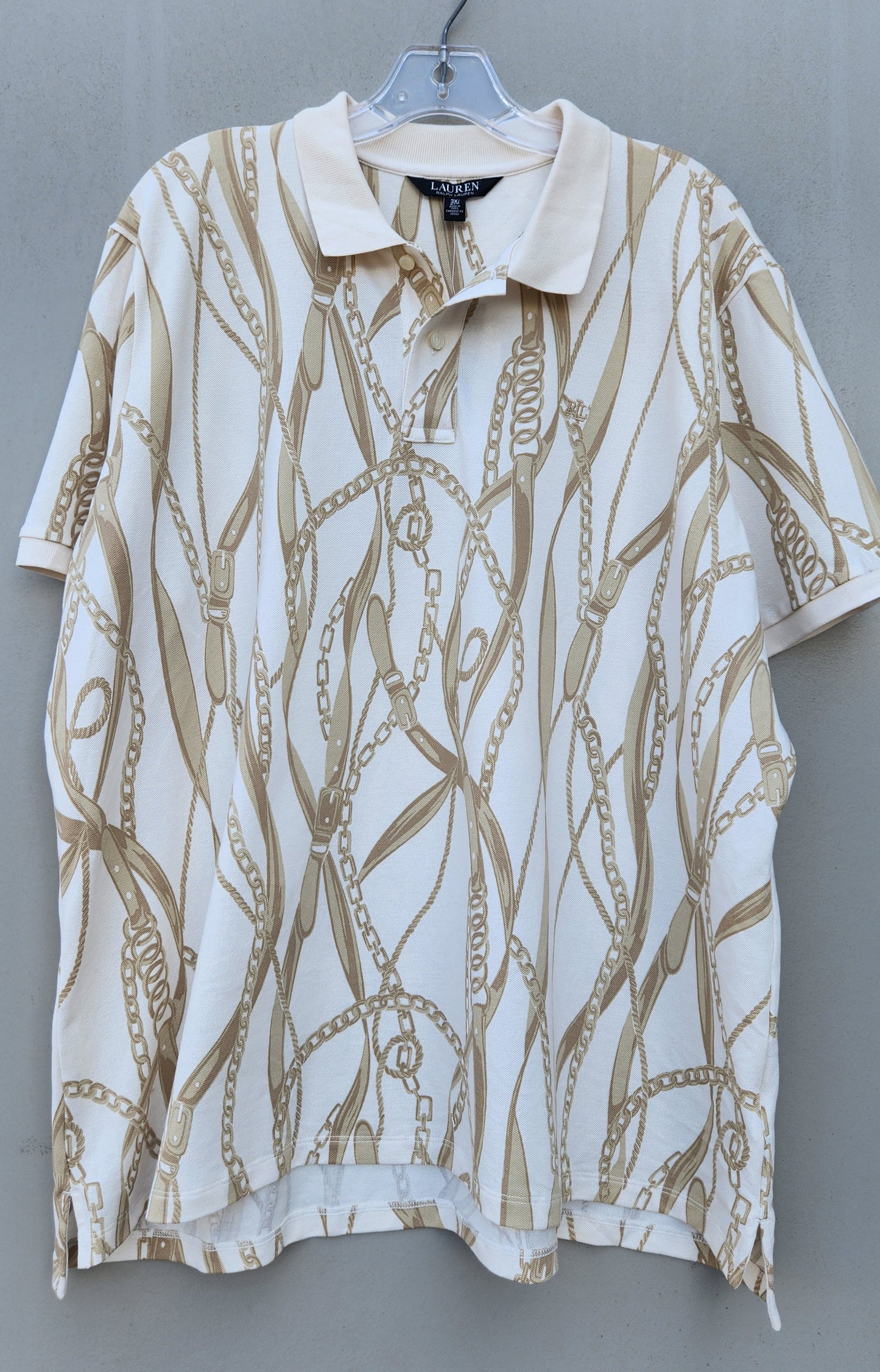 Lauren Ralph Lauren Women's Plus Size Mesh Chain Polo Shirt Color Beige Size 3X