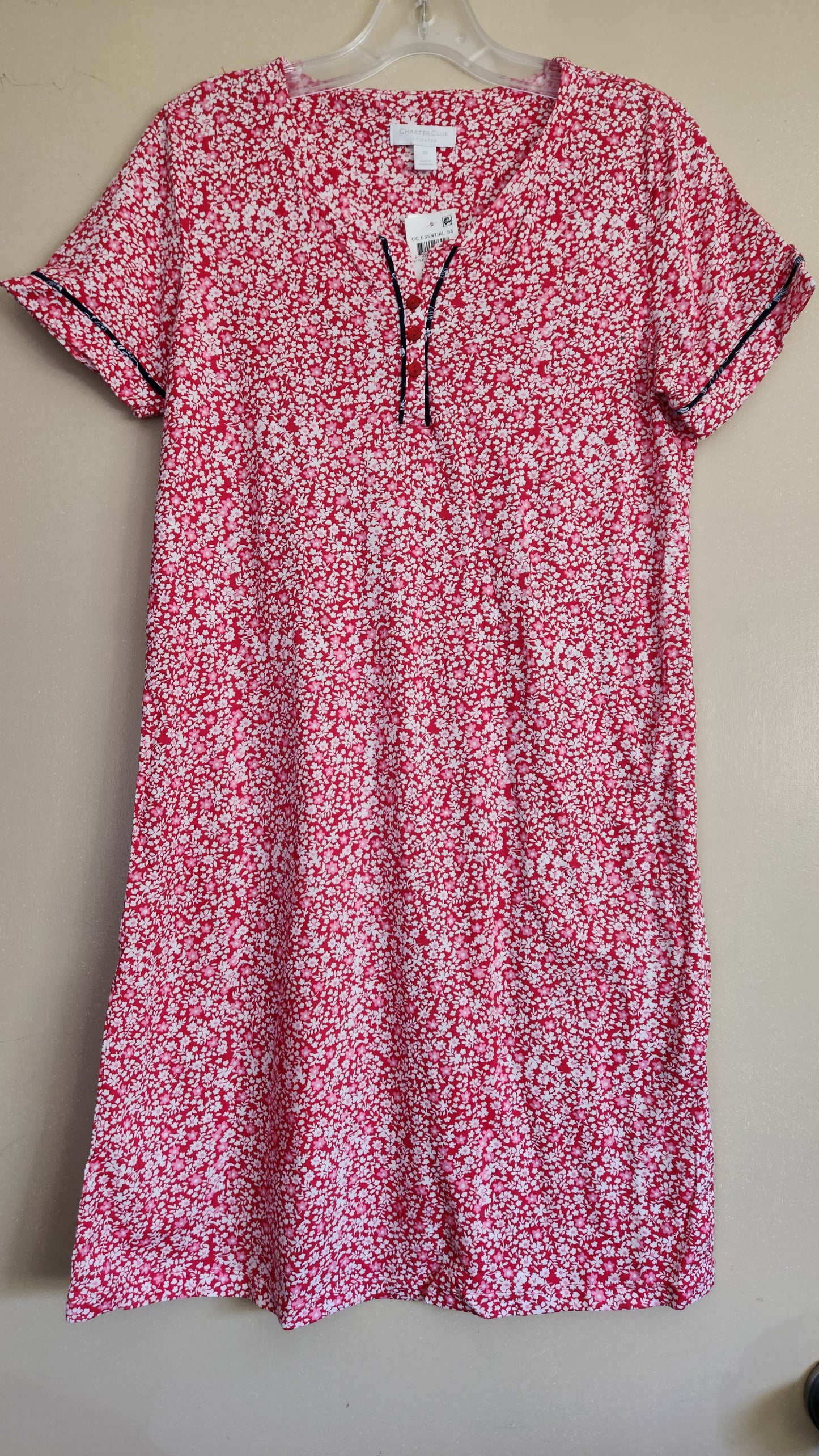 Charter Club Women's Cotton Printed Henley Sleepshirt Color Poppy Ditsy Size XS
