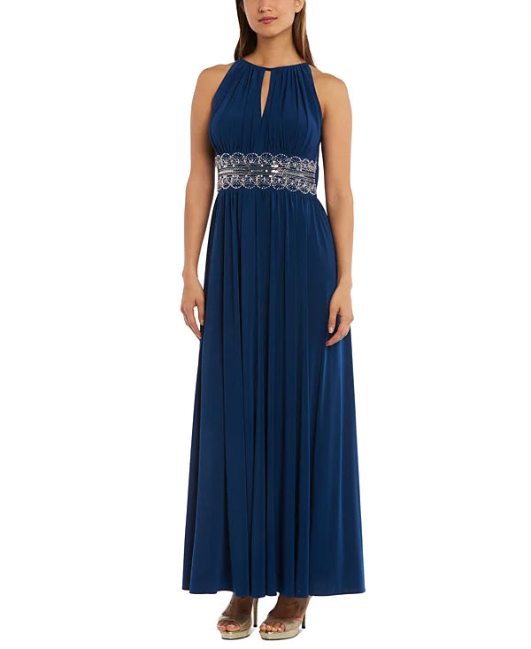 R&M Richards Petites Sleeveless Beaded Evening Gown Color Royal Blue Size 6P