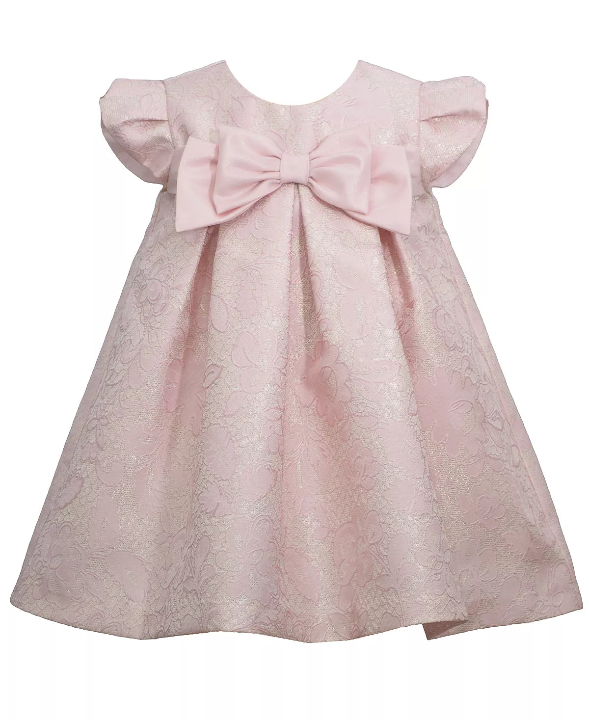 Bonnie Baby Baby Girls Short Sleeved Bow Tie Jacquard Pleated Float Dress Color Pink Size 12 months