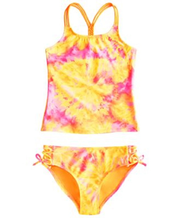 Breaking Waves Big Girls 2-Pc. Tie Dye Burst Flounce Swimsuit Multicolor Size 14