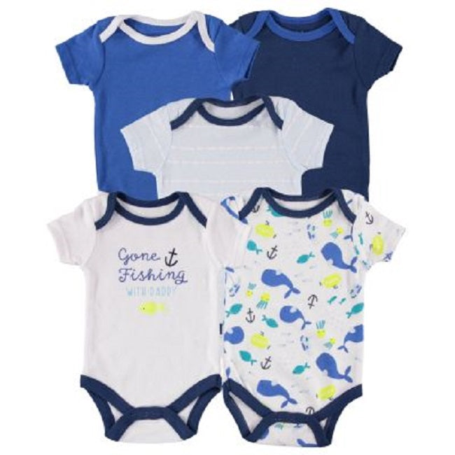 Chickpea Baby Boys Grow with Me Bodysuit 5-Piece Set Color Blue Size 3-9 months