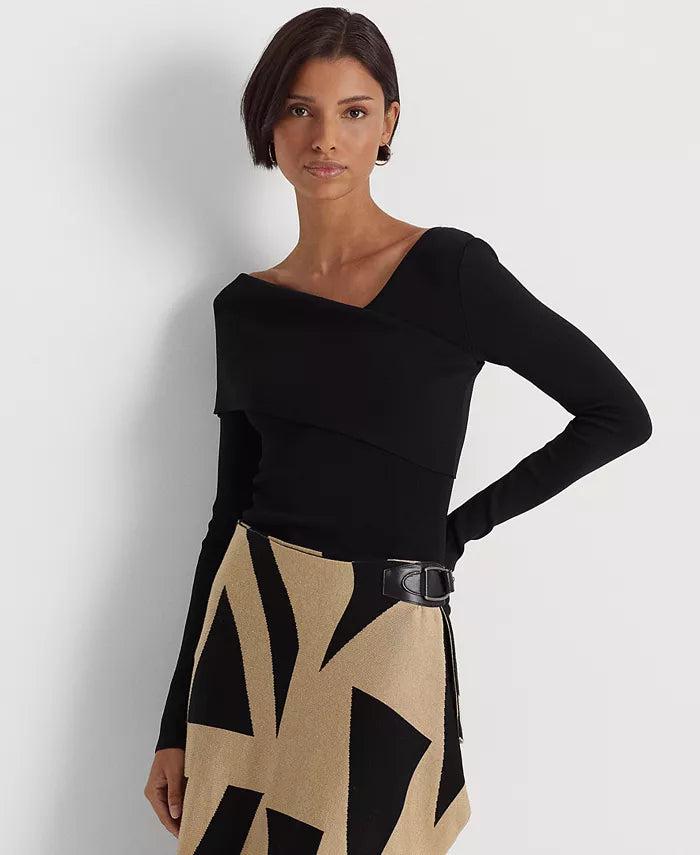 Lauren Ralph Lauren Women's Asymmetrical Long-Sleeve Sweater Color Black Size M