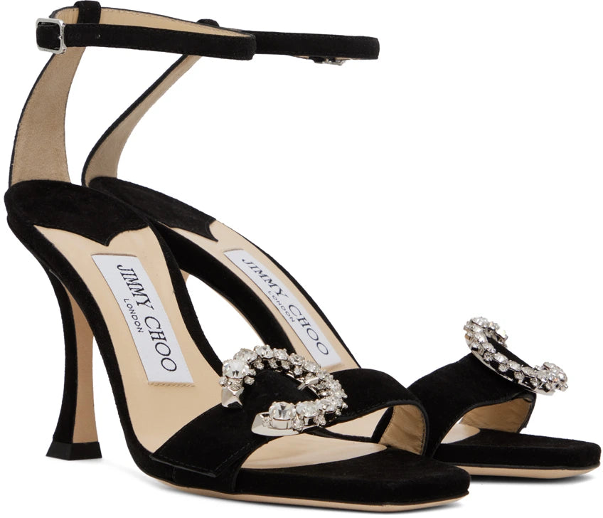 Jimmy Choo Black Marsai 90 Sandals Color Black/Crystal Size EU 38.5 US 8