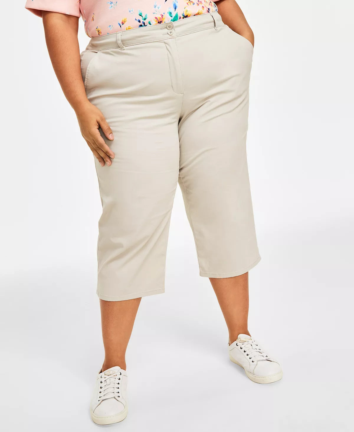 Karen Scott Women's Petite Comfort-Waist Capri Pants Color Beige Size 16P