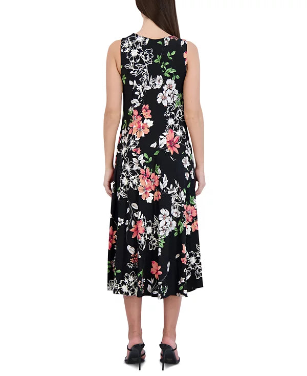 Robbie Bee Petite Floral-Print Cowlneck Midi Dress Color Black Size PS