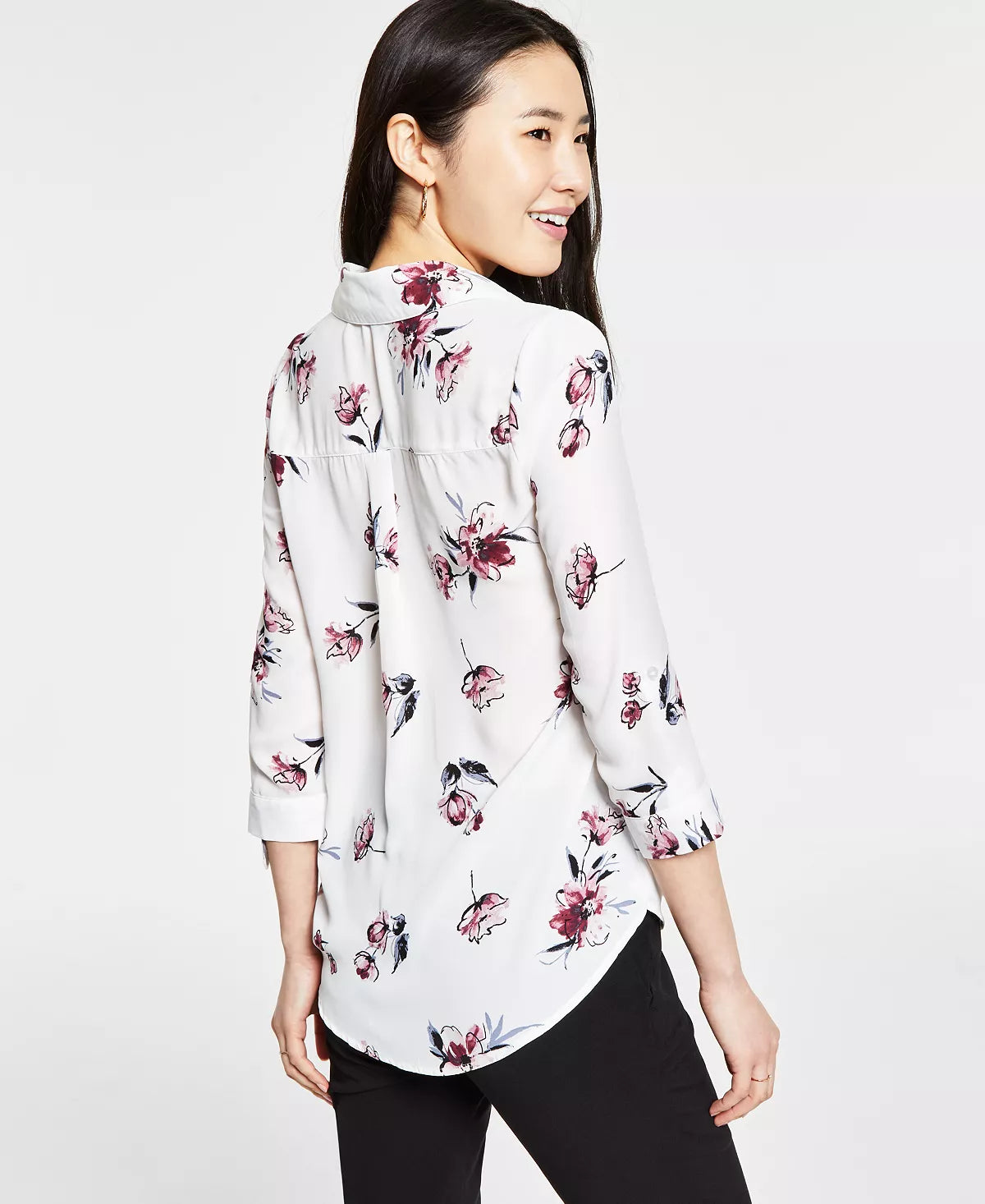 BCX Juniors' Floral-Print Collared Shirt Color White Multi Size L