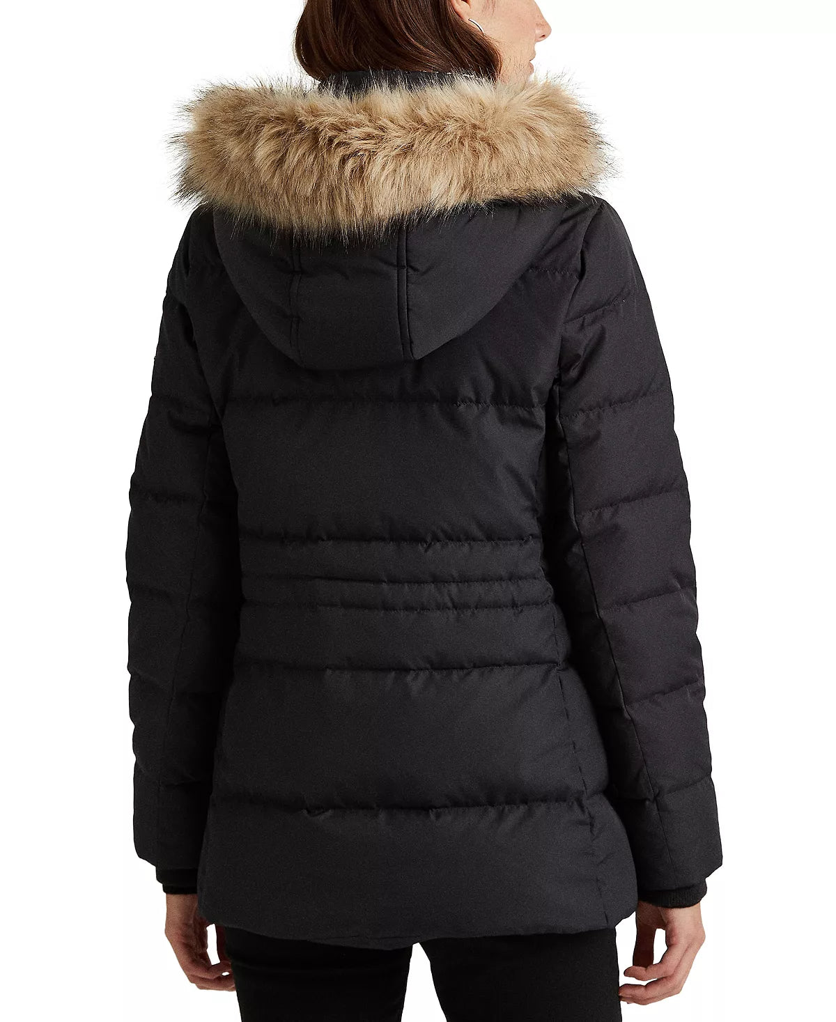 Lauren Ralph Lauren Women's Faux-Fur-Trim Hooded Down Puffer Coat Color Dark Camel Size XL