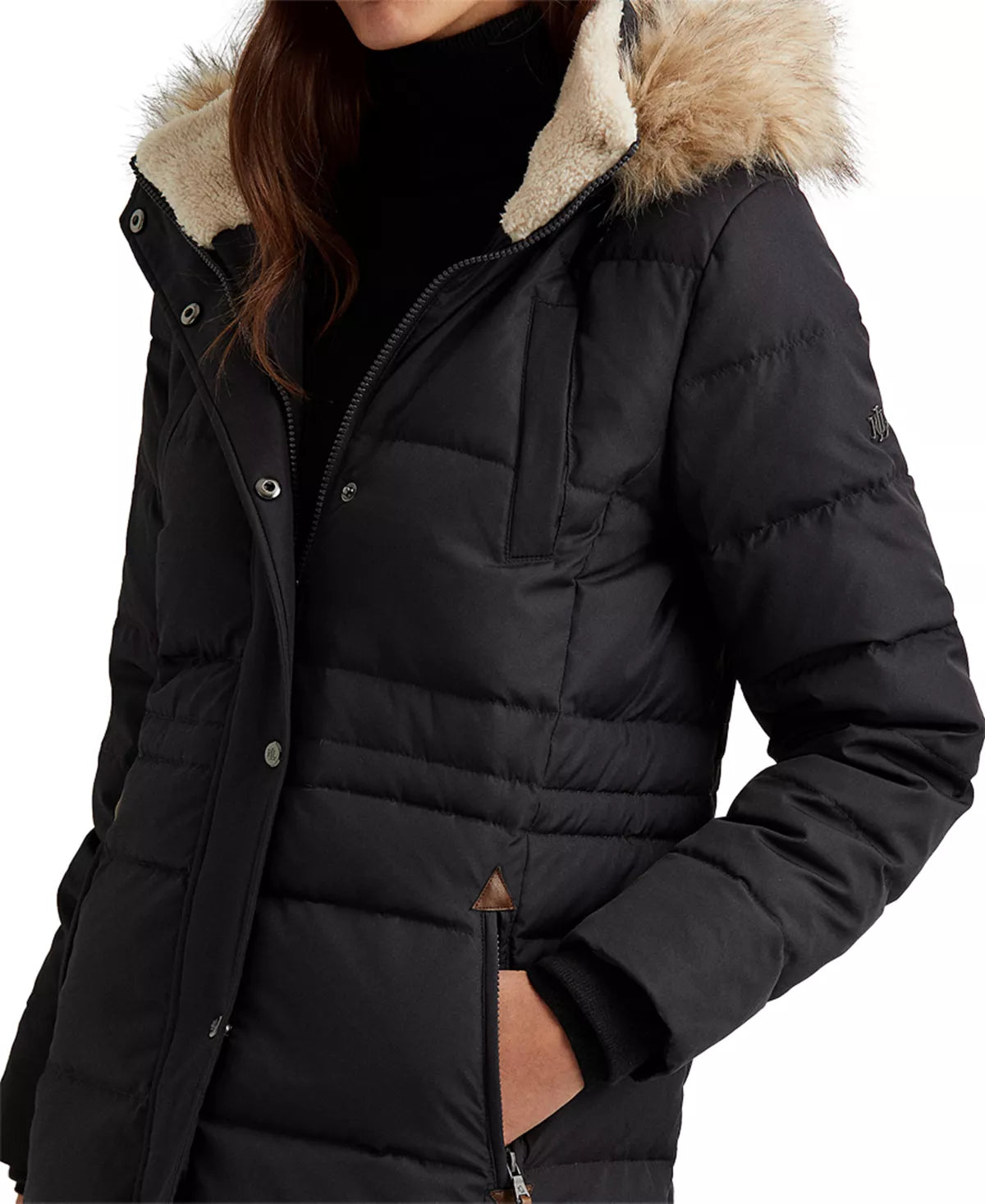 Lauren Ralph Lauren Women's Faux-Fur-Trim Hooded Down Puffer Coat Color Dark Camel Size XL