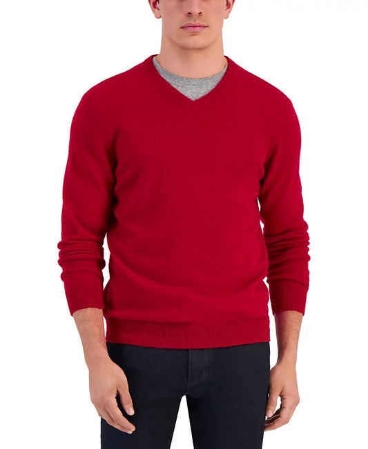 Club Room Men's 100 Cashmere V-Neck Sweater  College Red Size XL