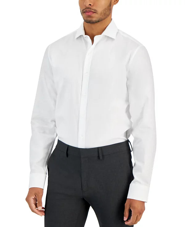 Bar III Men's Slim-Fit Diamond Dobby Dress Shirt White Size M 15/15.5