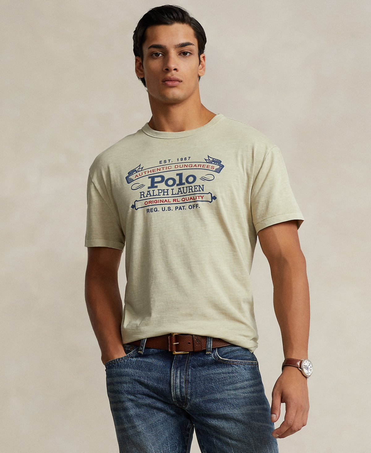 Polo Ralph Lauren Men's Classic-Fit Graphic Slub Jersey T-Shirt Color Classic Stone Size XL