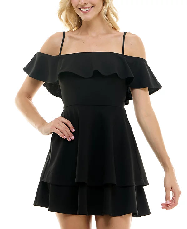 B Darlin Juniors Ruffled Off-The-Shoulder Dress Color Black Size 9/10
