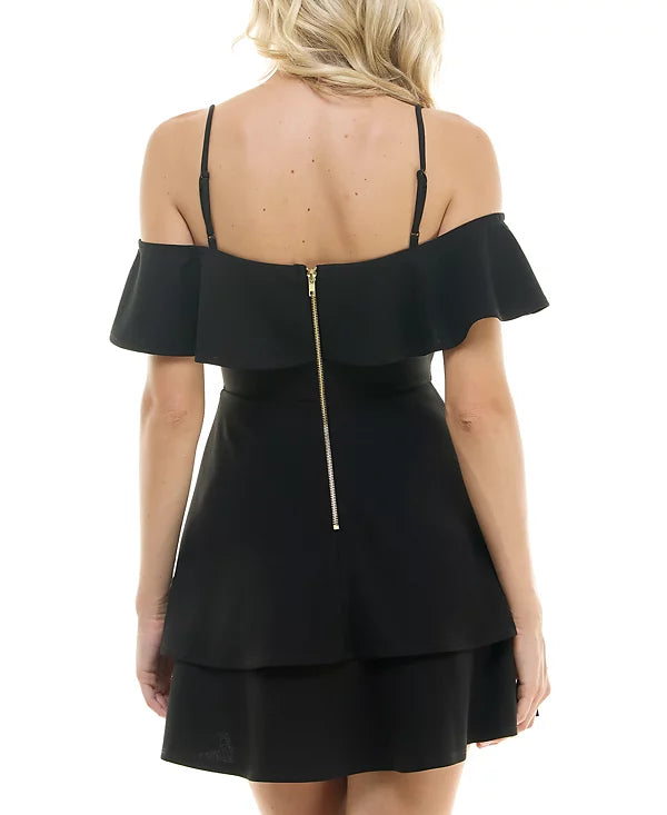 B Darlin Juniors Ruffled Off-The-Shoulder Dress Color Black Size 9/10