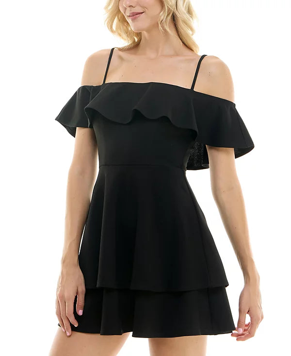 B Darlin Juniors Ruffled Off-The-Shoulder Dress Color Black Size 9/10