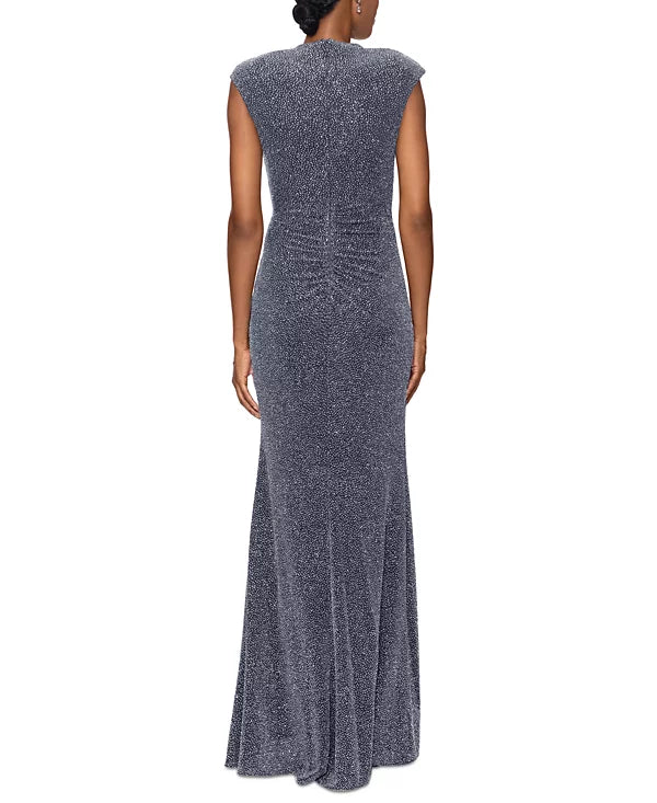 Betsy & Adam Women's Sleeveless Mock-Neck Gown Color Coal/Silver Size 10