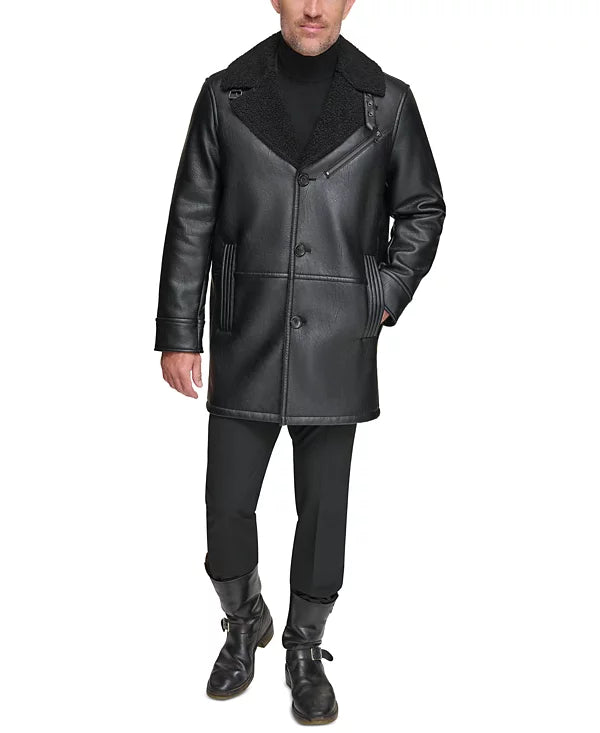 Andrew Marc Men's Faux Leather Sherling Jacket Black Size L