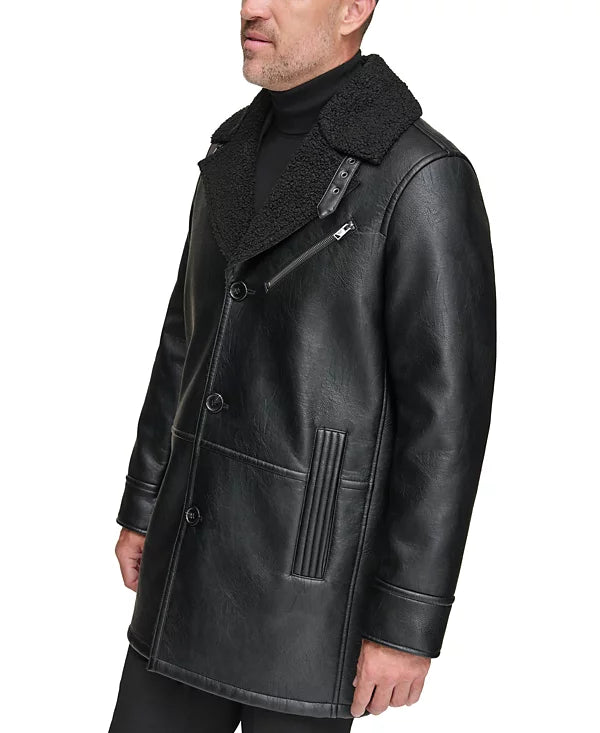 Andrew Marc Men's Faux Leather Sherling Jacket Black Size L