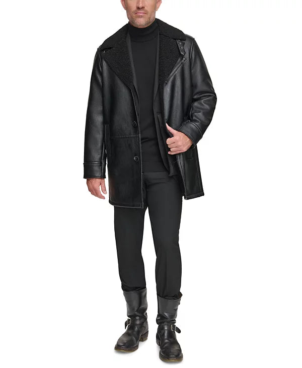 Andrew Marc Men's Faux Leather Sherling Jacket Black Size L