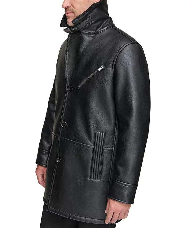 Andrew Marc Men's Faux Leather Sherling Jacket Black Size L