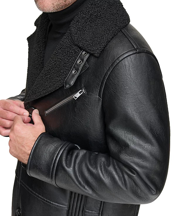 Andrew Marc Men's Faux Leather Sherling Jacket Black Size L