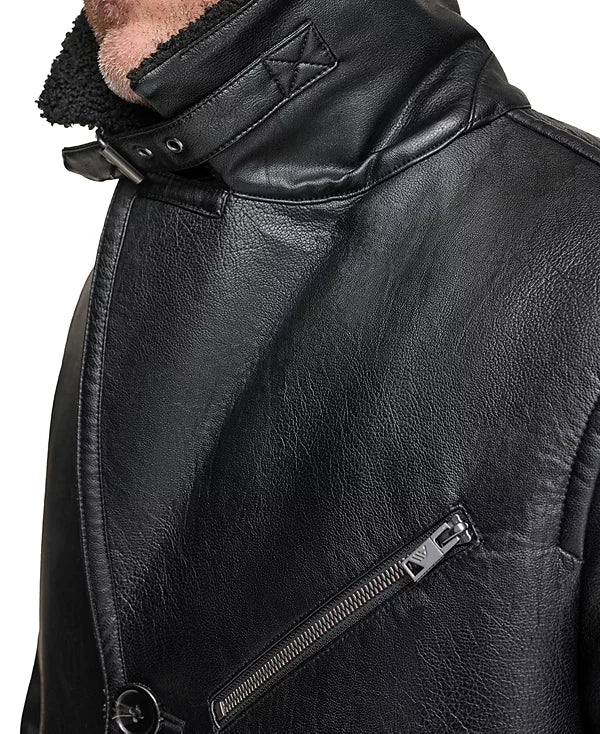 Andrew Marc Men's Faux Leather Sherling Jacket Black Size L