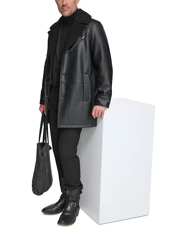 Andrew Marc Men's Faux Leather Sherling Jacket Black Size L