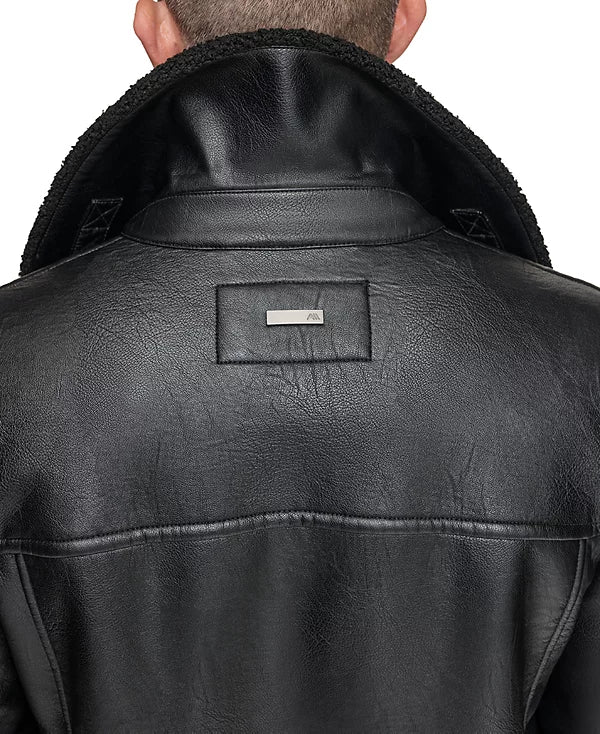 Andrew Marc Men's Faux Leather Sherling Jacket Black Size L