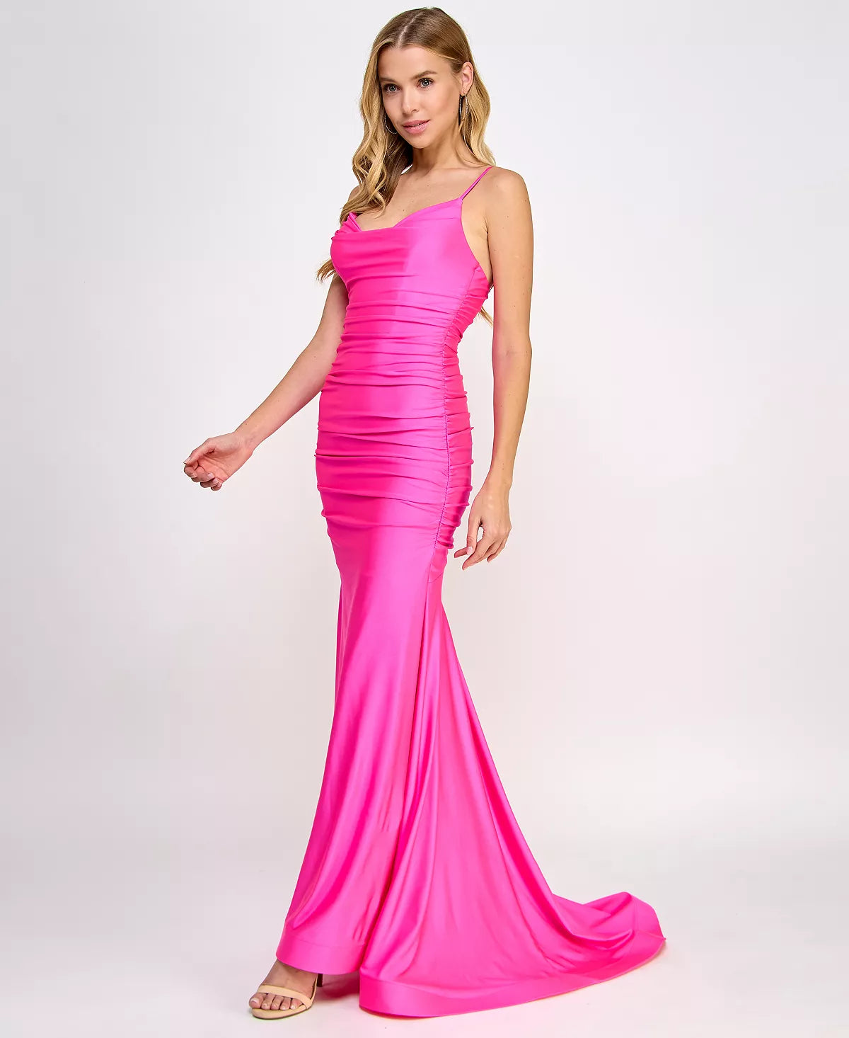 B Darlin Juniors Shirred Gown Color Neon Pink Size 9/10