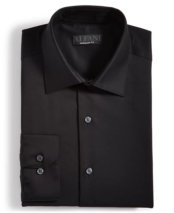 Alfani Men's Regular-Fit Solid Dress Shirt Deep Black 16/16.5 34/35