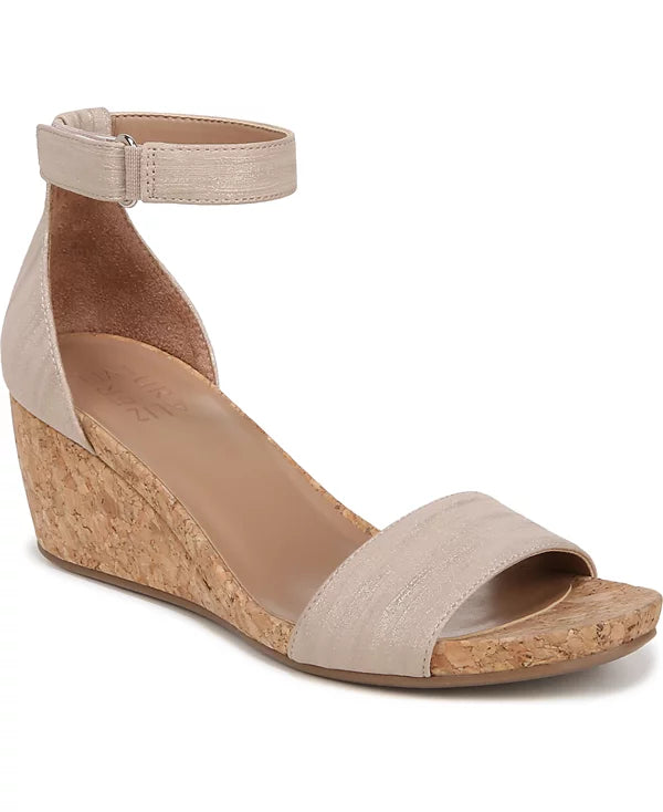Naturalizer Women's Areda Ankle Strap Wedge Sandal Fawn Beige Faux Leather Size 5
