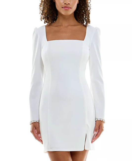 Speechless Juniors Long Sleeve Faux-Pearl Dress  Color Ivory Size 2XL