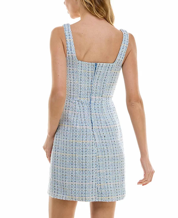 City Studios Juniors Square-Neck Bouclé Sheath Dress Color Sky Blue Size 9/10
