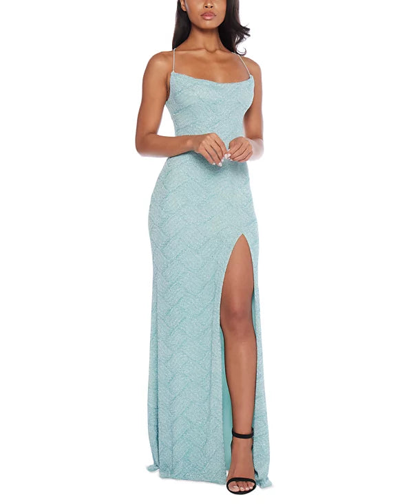 B Darlin Juniors Sequin Strappy Sleeveless Gown Color Seafoam Size M