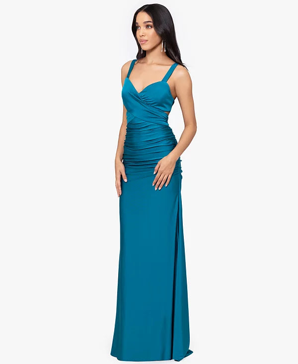 Blondie Nites Juniors Ruched Tie-Back Sleeveless Gown Color Teal Size 7
