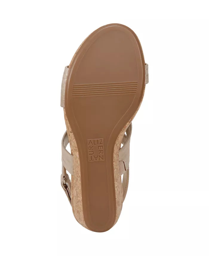 Naturalizer Women's Adria Wedge Sandal Fawn Faux Leather Size 7W