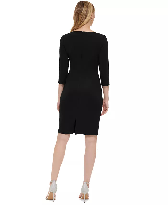 Eliza J Embellished-Side-Buckle Scuba Crepe Dress Color Black Size 8