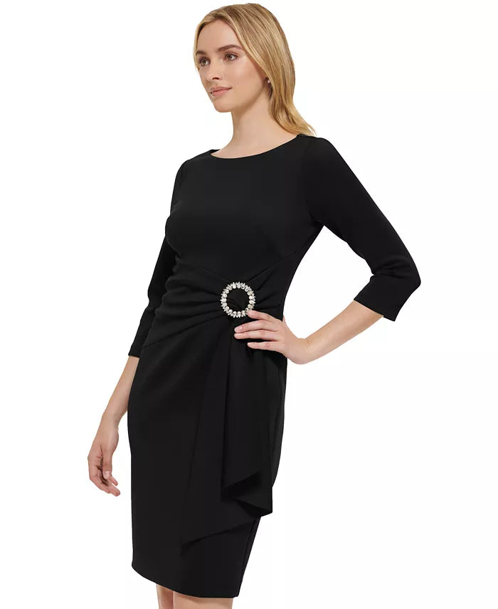 Eliza J Embellished-Side-Buckle Scuba Crepe Dress Color Black Size 8