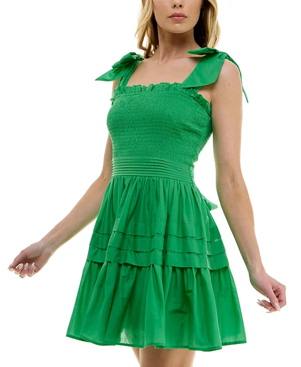 B Darlin Juniors Tie-Strap Smocked Ruffle Dress Color Green Size 15/16